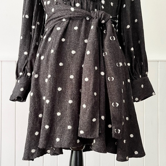 Zara Polka Dot Surplice Neck Long Sleeve Fit & Flare Dress Size M - Picture 3 of 11